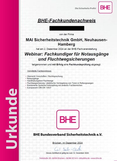 Fachkundiger für Notausgänge und Fluchtwegsicherungen